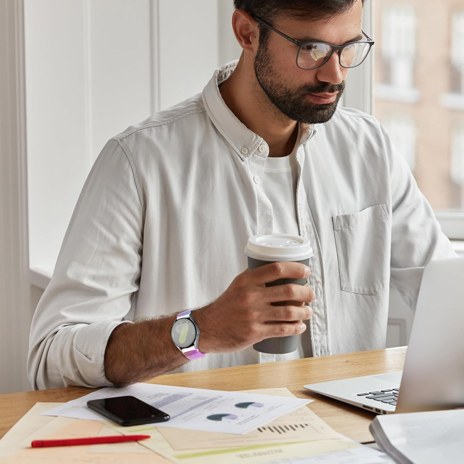 Milanese Loop for Samsung Galaxy Watch 7 6 5 4 Fe Band 44Mm 40Mm,20Mm Metal Watch Band Men Women Magnetic Mesh Strap for Samsung Watch 6 4 Classic 47Mm 43Mm 46Mm 42Mm/5Pro 45Mm for Garmin V&iacute;voactive 5 - Gold image number 4