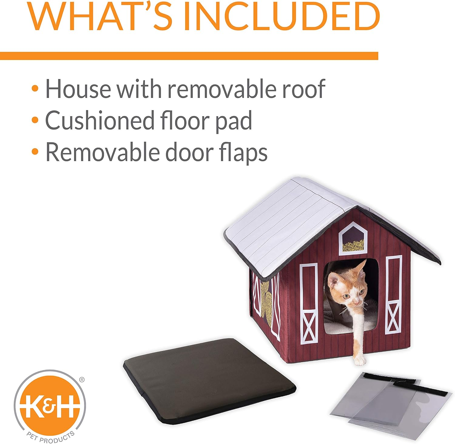 K&H Pet Products Outdoor Cat House, Unheated, Barn, Polyester, 19 X 22 X 17 Inches, Perfect for Cats, Community Cats, and Ferals