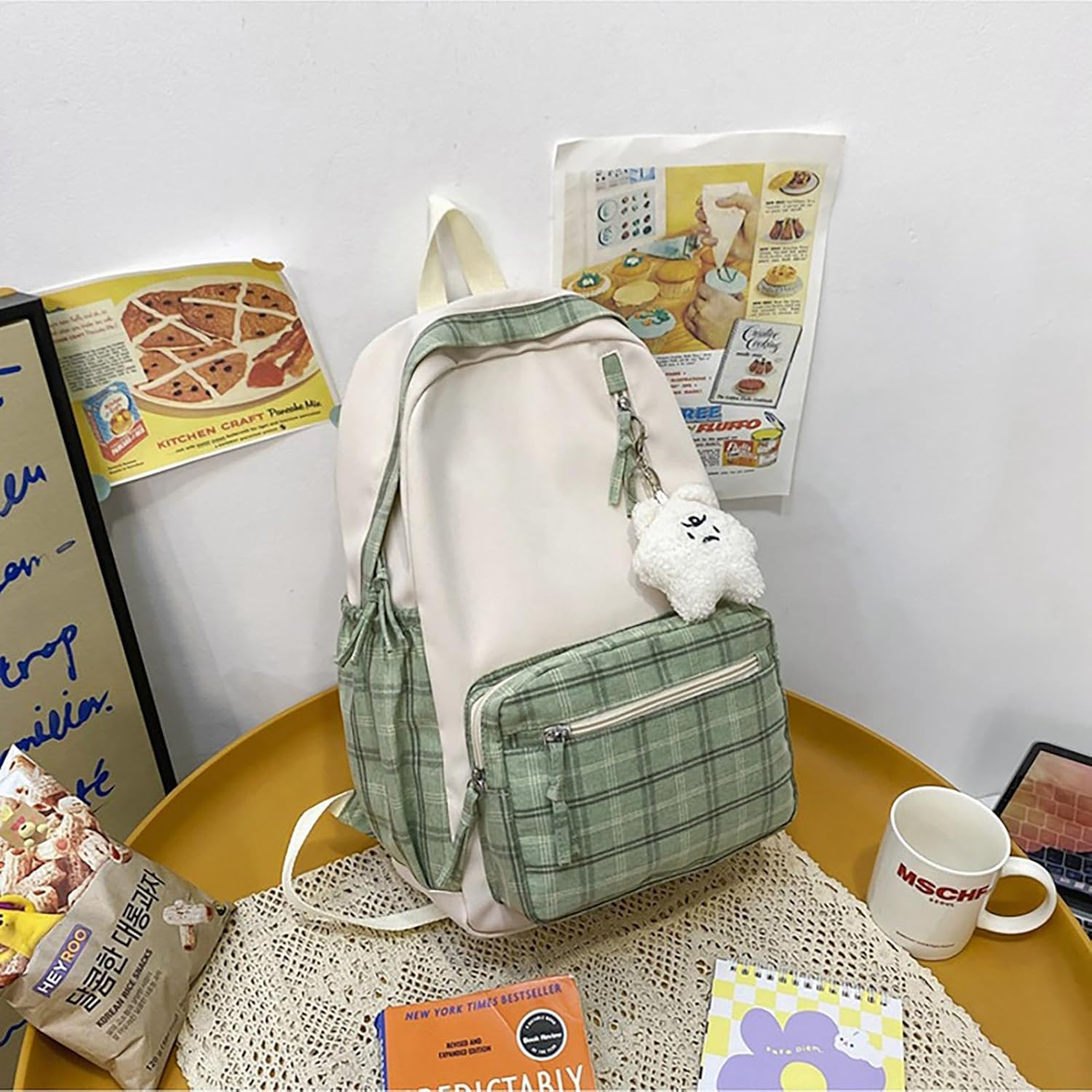 Gupcaqosjw School Bag, School Backpack with Multiple Pockets, Waterproof School Bag, College Laptop Backpacks, Cute College Girls Ladies Travel School Lightweight Casual Daypacks Bag Backpack - Green image number 4