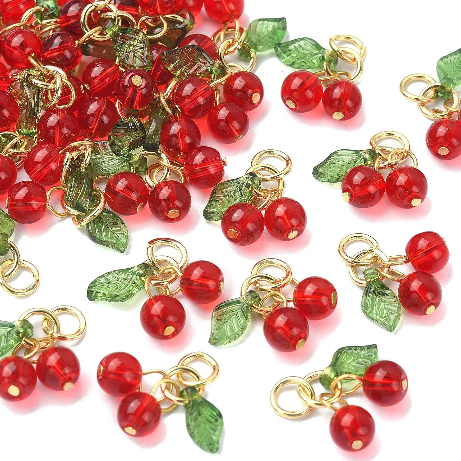 SVNXI 30 Pcs Red Cherry Charms Glass & Acrylic Beaded Charms Mini Cute Fruit Bead Charms for Earrings Bracelets Necklaces Jewelry Making DIY Crafts image number 4
