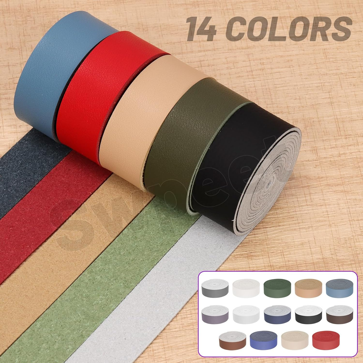 Swpeet Light Camel 1 Inch Wide 80 Inches Leather Strap, Single Sided Full Grain Leather Strips Cord String, Long Flat Belt Strips Ideal for DIY Craft Projects, Clothing, Jewelry, Wrapping - Beige image number 3