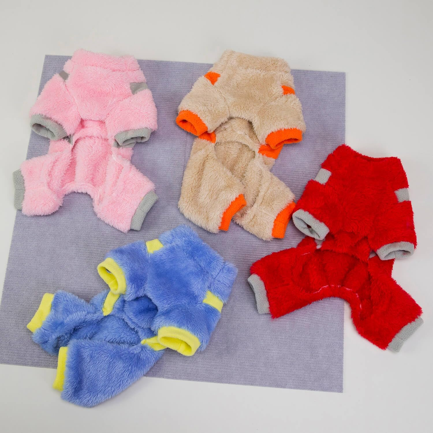 Izefia Dog Jumper Clothing Fleece Wool Onesie Winter Warm Sweat Shirt 4 Legs Jumpsuit Pyjamas Colour Block Cute Jumper for Small Dog Medium Cat image number 6