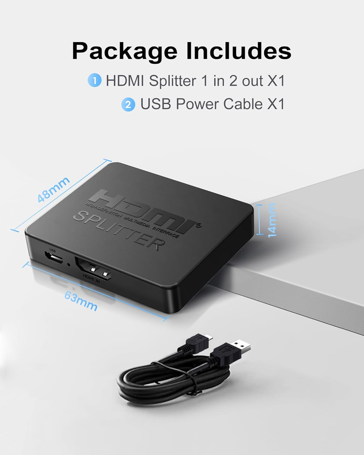 HDMI Splitter 1 in 2 Out, 4K HDMI Splitter Not for Extended Display (Mirror Only/Copy Mode), Sends Same Content to 2 Screens(Need Power 5V 1A), Works with Laptop, TV, Monitor (Black) image number 5