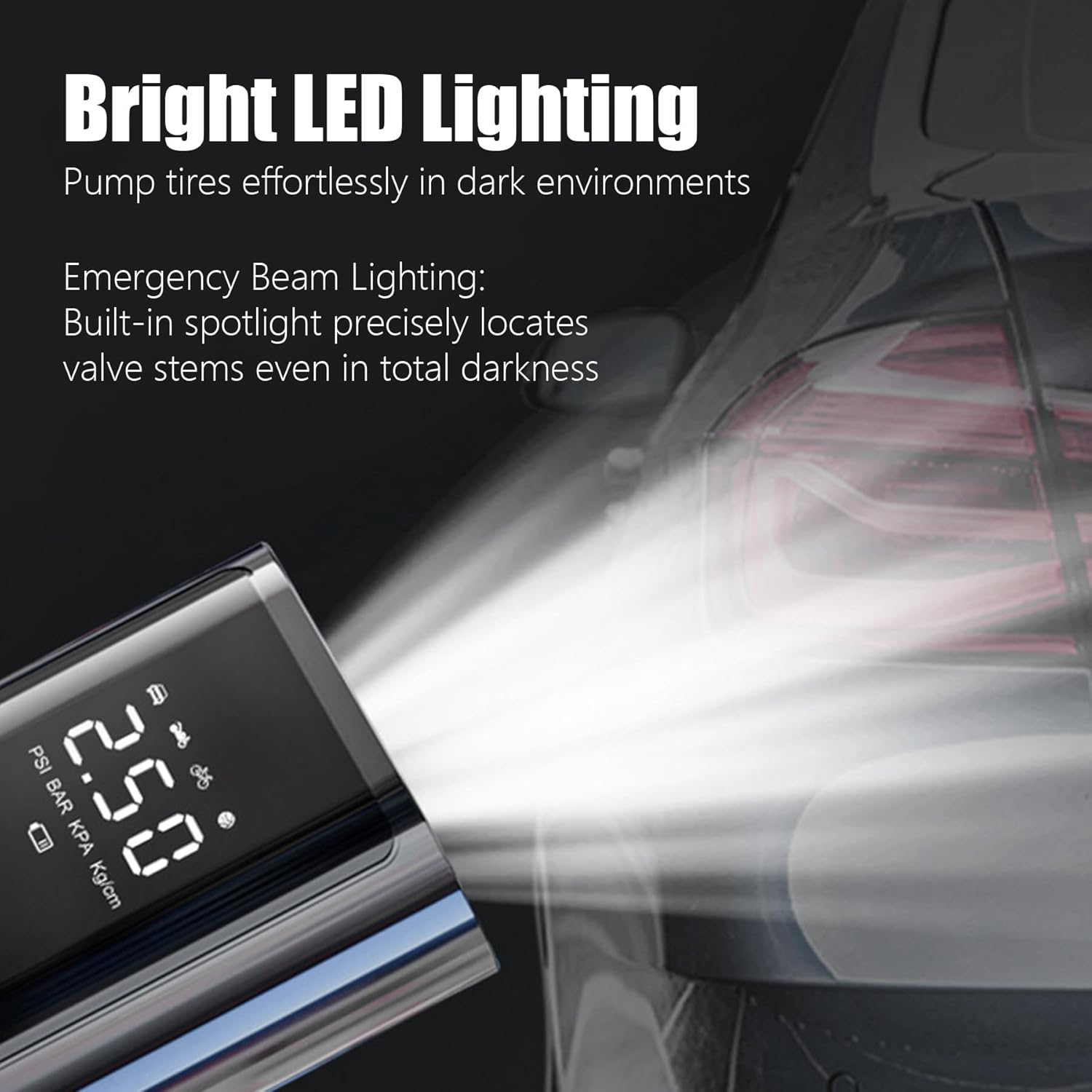 IGGDOQI Electric Ball Pump, Portable Air Pump with Pressure Gauge, Digital LCD Display, 4 Preset Modes, Needle Hose Storage, LED Light, Rechargeable, for Car Tires, Basketball, Soccer, Sports Balls image number 4