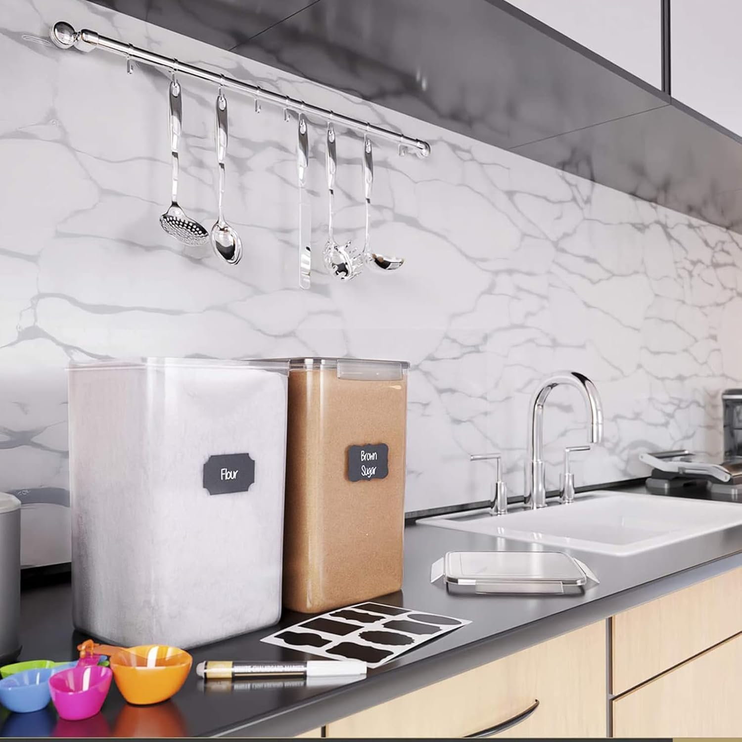 Feshory 4 Pack Extra Large Airtight Food Storage Containers (5.2 L/Each) - Cereal Rice Dispenser, Pantry Organiser with 100% Leak-Proof Lids for Kitchen & Home Organisation image number 5