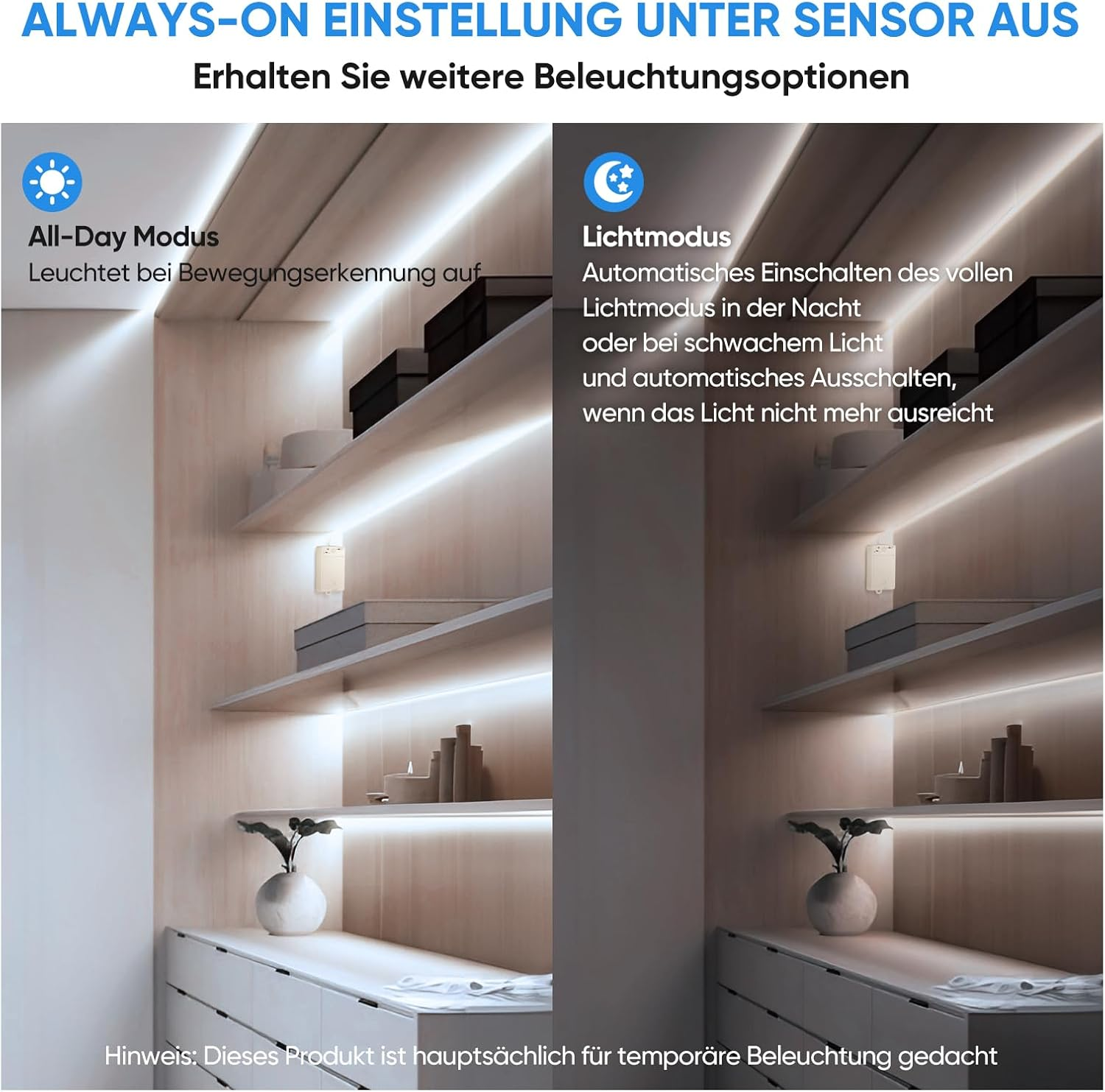 LED Light Strip with Motion Sensor Indoor Battery, 2 M 640 Leds LED Strip with Rechargeable Battery, Cabinet Light with 2 Modes, for Wardrobes, Stairs, Bedroom, Hallways (Cool White, Pack of 1) image number 3