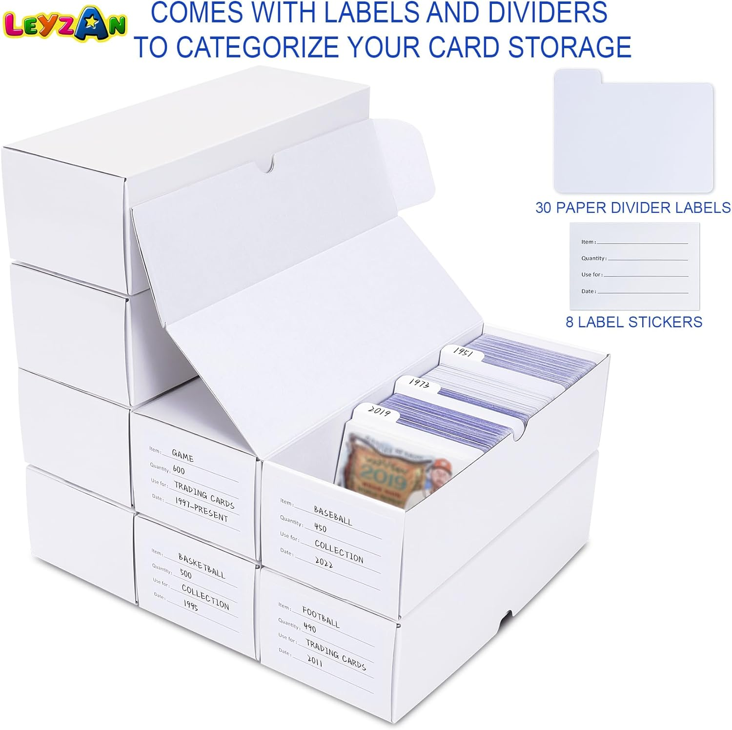 Trading-Card Storage Box, 8-Pack &bull; 600 Count Corrugated Cardboard Storage with Dividers & Labels for Tcg/Magic/Mtg Storage and Collection, 10.4 INCH Horizontal image number 5