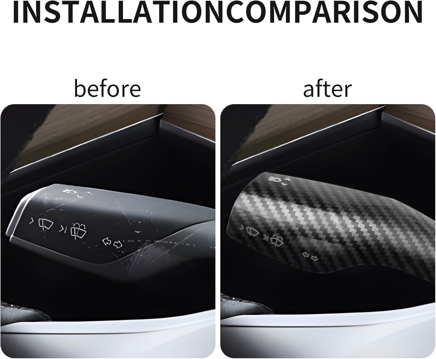 Femibon Steering Lever Cover for Tesla Model 3 Model Y 2017-2024, Carbon Fiber Pattern Car Gear Shift Cover, Steering Wheel Cover Tesla Model 3 Model Y 2024 Accessories(Glossy Carbon Fiber Pattern)