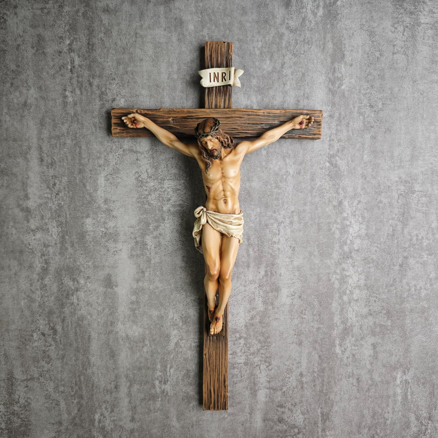 BC Catholic Crucifix Wall Cross, Jesus Christ Inspirational Home D&eacute;cor, Religious Devout Gift, 14"H, Renaissance Sculpture Handmade by Buildclassic image number 4