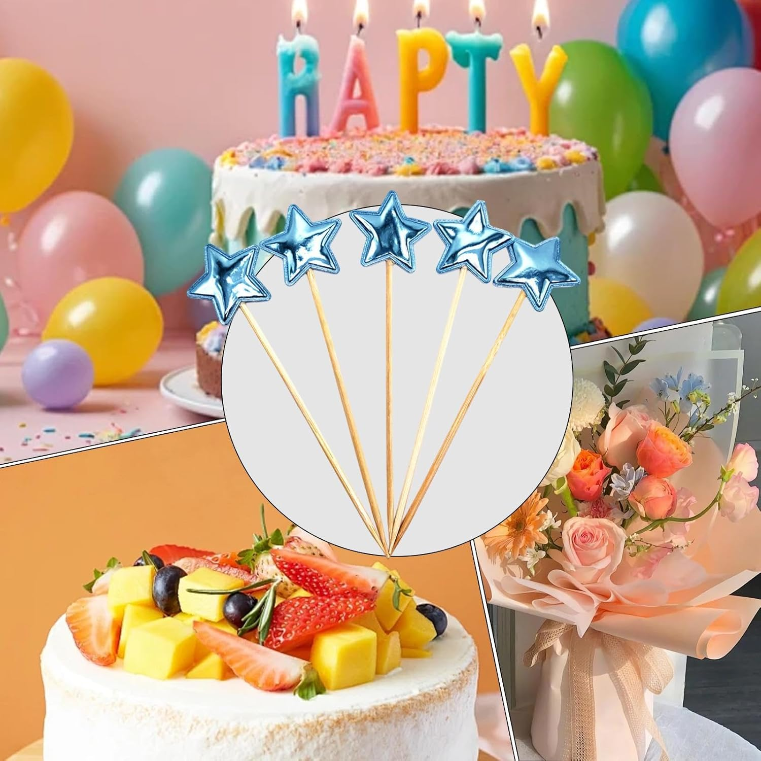 Star Cupcake Toppers - 5X Birthday Cake Toppers for Boys | Food-Grade Glitter Decorative Cupcake Picks for Children Birthday Cake Decor image number 2