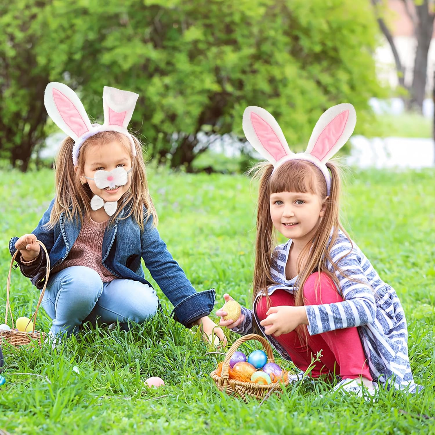 3 Pcs Easter Bunny Ears Kit, Plush Easter Headband with Bowtie and Nose, Cute Gifts for Kids Women Party Cosplay Easter Bunny Costume image number 2