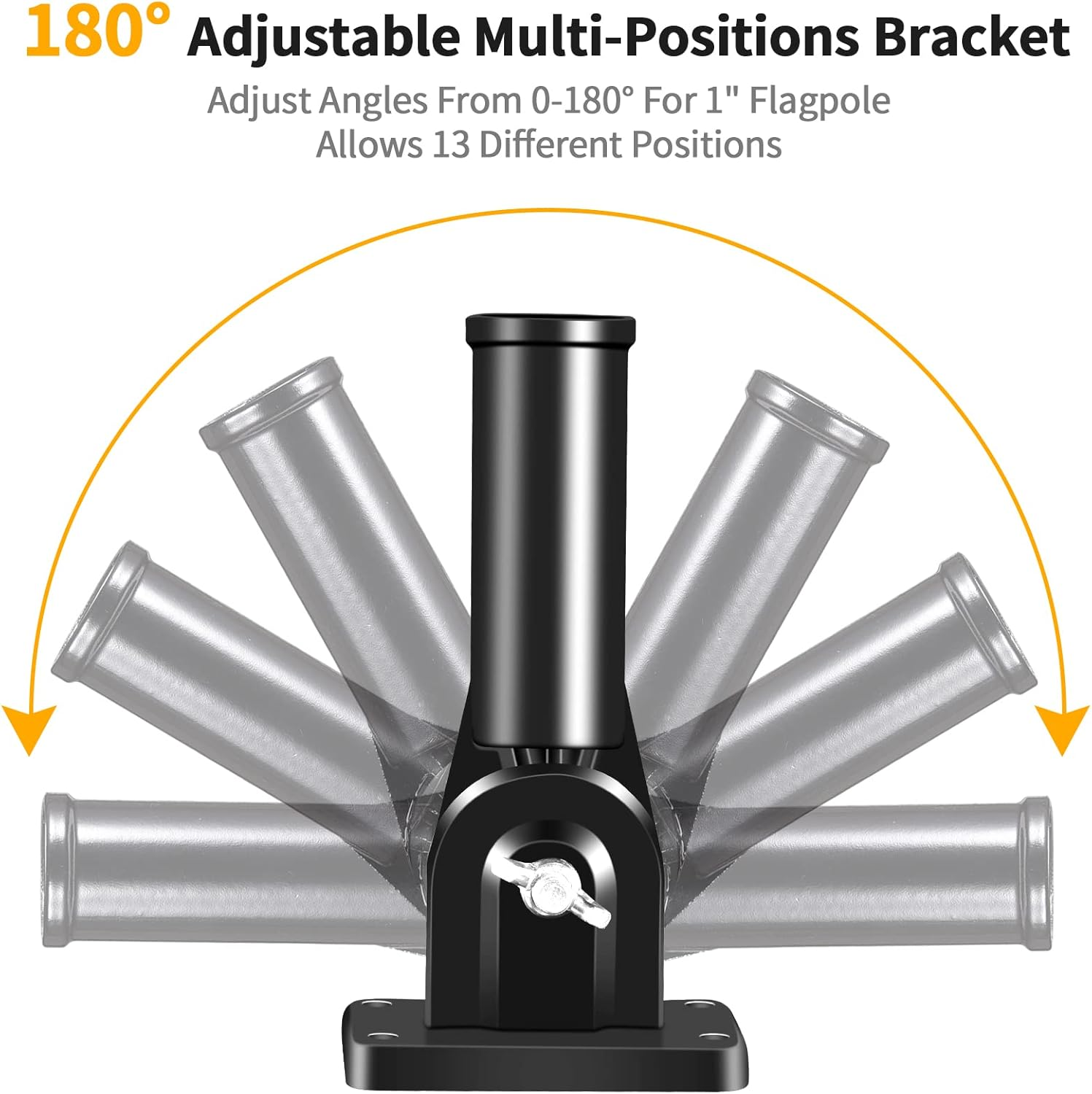 Flag Pole Holder Brackets, 1" Flag Pole Mounting Bracket with Hardwares for House Wall Porch, 1" Inner Diameter, 180&deg; Adjustable Multi Positions, Aluminium Alloy(1 Pack Black, Multi-Positions) image number 4
