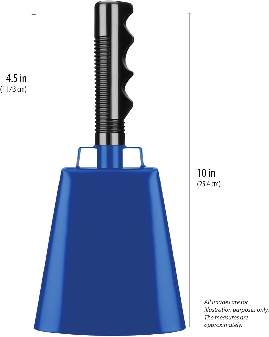 2 Pack 10 In. Steel Cowbell/Noise Makers with Handles. Cheering Bell Sporting, Football Games, Events. Large Solid School Hand Bells. Cowbells. Percussion Musical Instrument. Cow Bell Alarm (Blue) image number 2