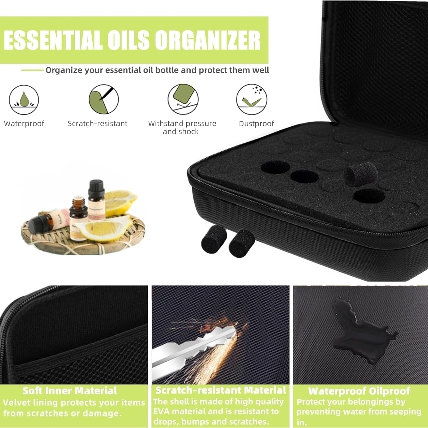 BLIRITEL EVA Essential Oils Organizer, 30 Bottles Hard Shell Essential Oil Storage Carrying Case, Essential Oils Boxes Holds 30 Bottles with 5Ml,10Ml,15Ml (Black) - Purple image number 4