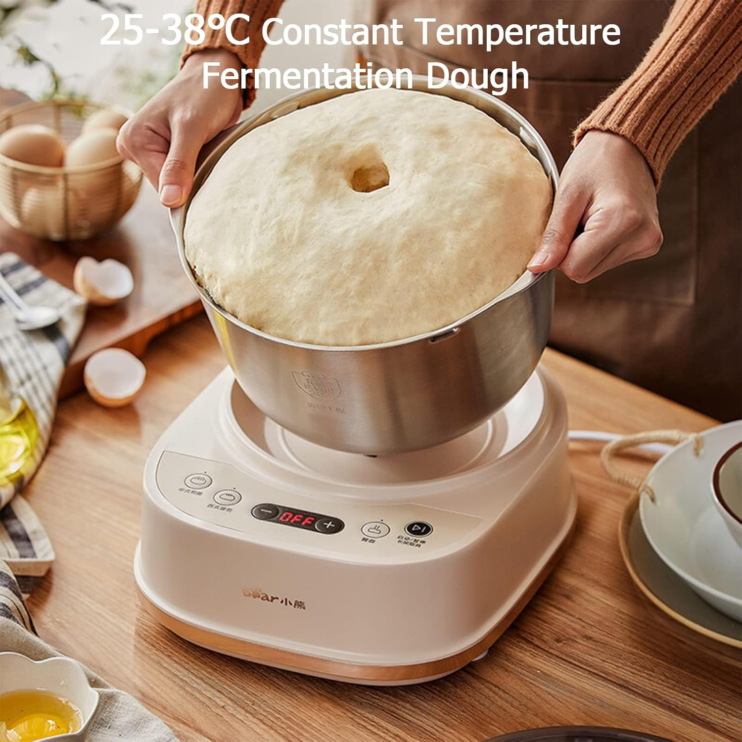 Upgrade Electric Dough Maker with Ferment Function, Microcomputer Timing, 2 Types of Dough Mixing Methods, Face-Up Touch Panel, 304 Stainless Steel, 5L, 200W (AU Adapter) image number 2