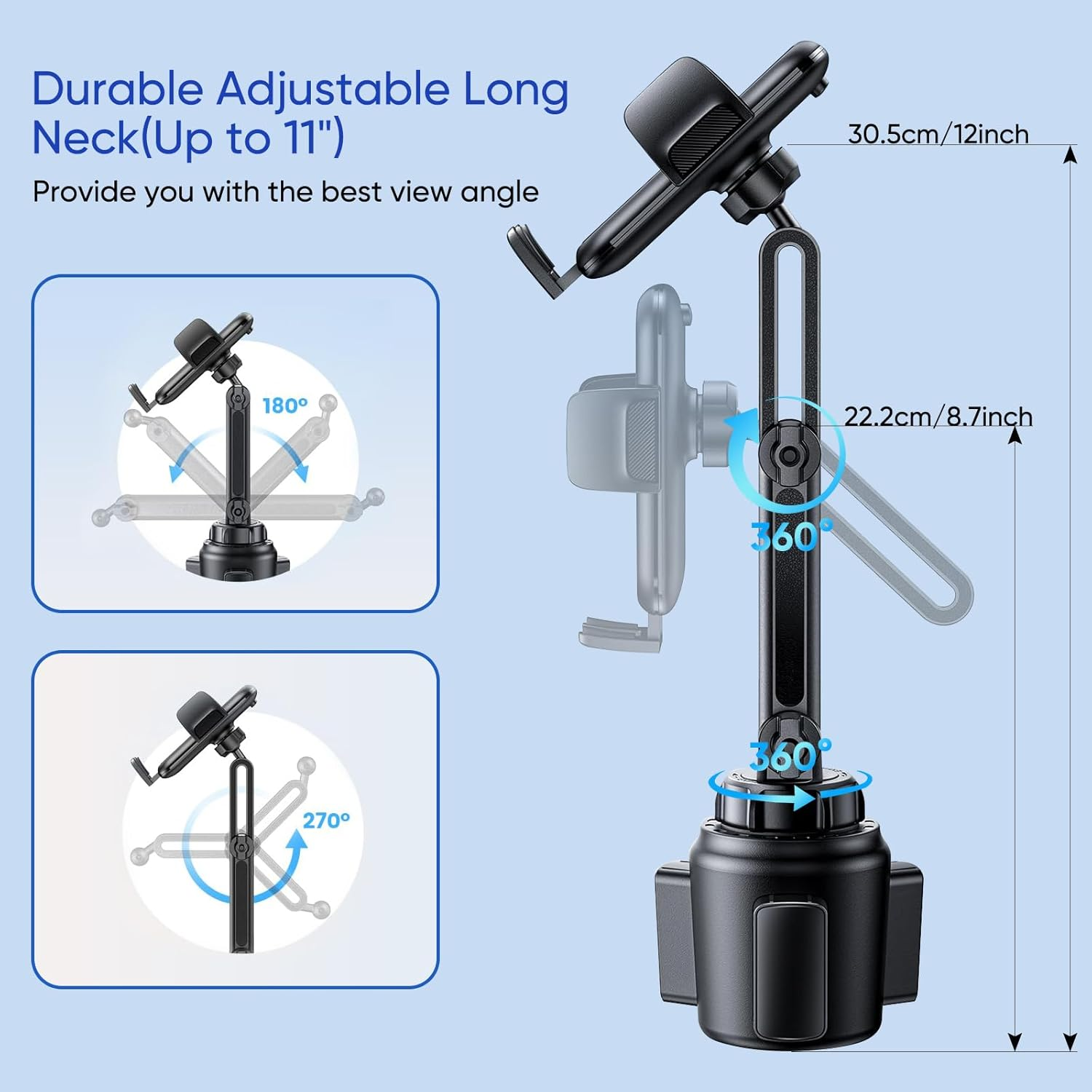 Mount for Car Cup Holder Adjustable Long-Necked Cup Holder Phone Stand 360&deg; Adjustable Stand Holder for Iphone XR/XS Max/X/8/7 Plus/6S/Samsung Galaxy S10+/Note 9/S8 Plus/S7 Edge image number 2