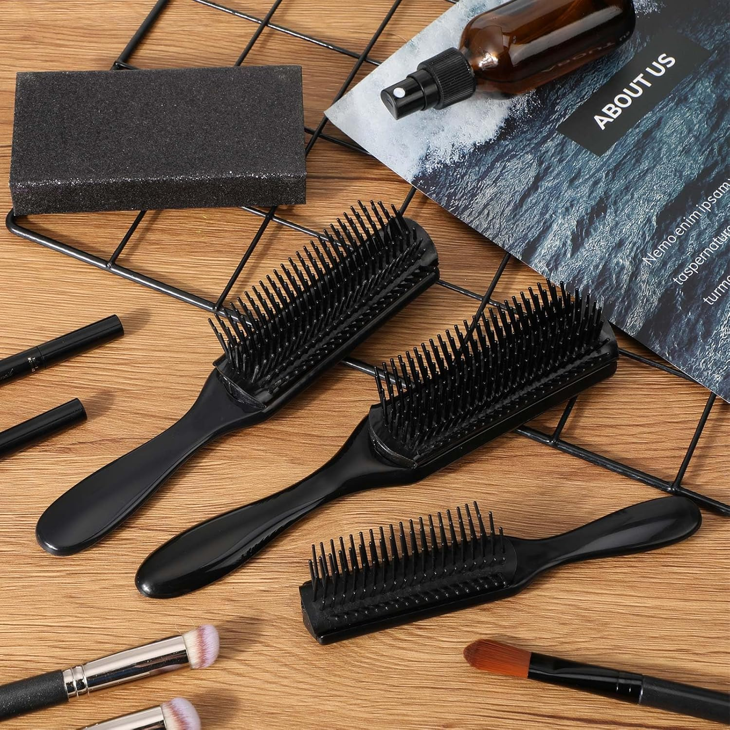 Patelai 3 Sizes 9-Row and 5-Row Cushion Nylon Hair Brush for Natural Hair, Travel Detangling Brush Comb for Women Men Volumizing Shaping Separating Defining Curls Hair Salon (Black) image number 4