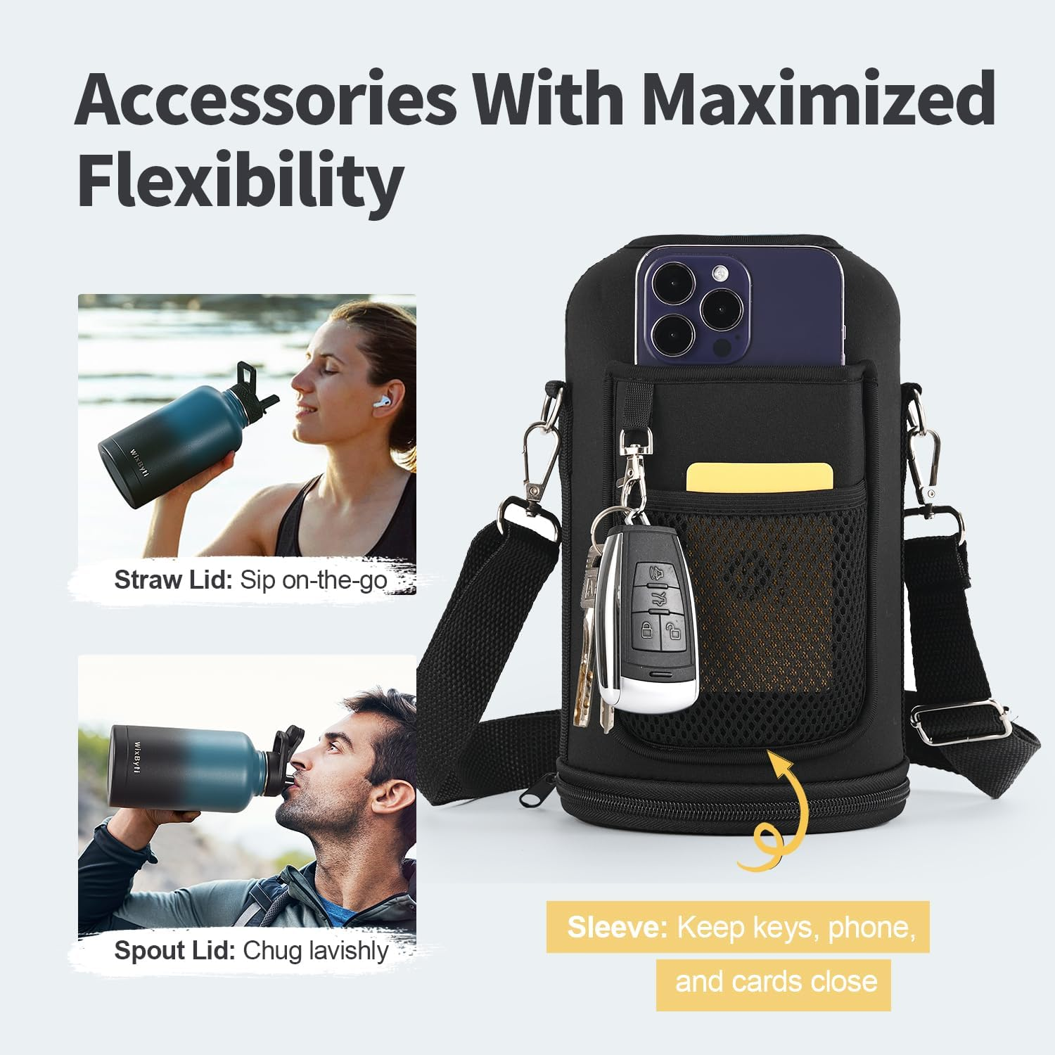 Wixbyti 1900Ml Insulated Water Bottle with Straw (Cold for 48 Hrs), Half Gallon Stainless Steel Triple Wall Vacuum Sports Water Jug, Leakproof Hydro Cup Flask with Straw Spout Lids & DIY Stickers