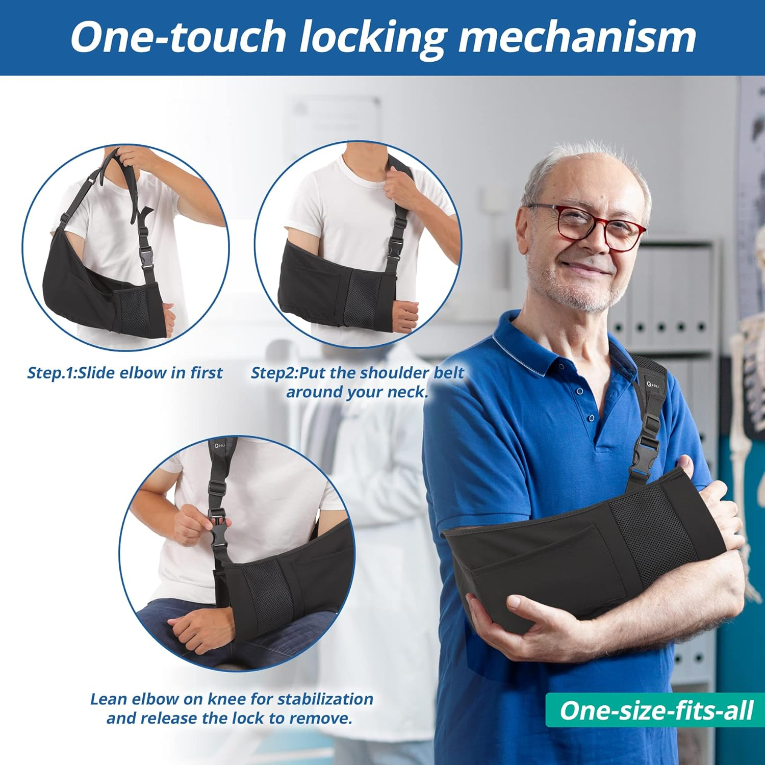 Arm Sling for Broken Fractured Bones Elbow Shoulder Injury, Rotator Cuff Adjustable Medical Brace Surgery Left and Right Arm, Men and Women image number 5