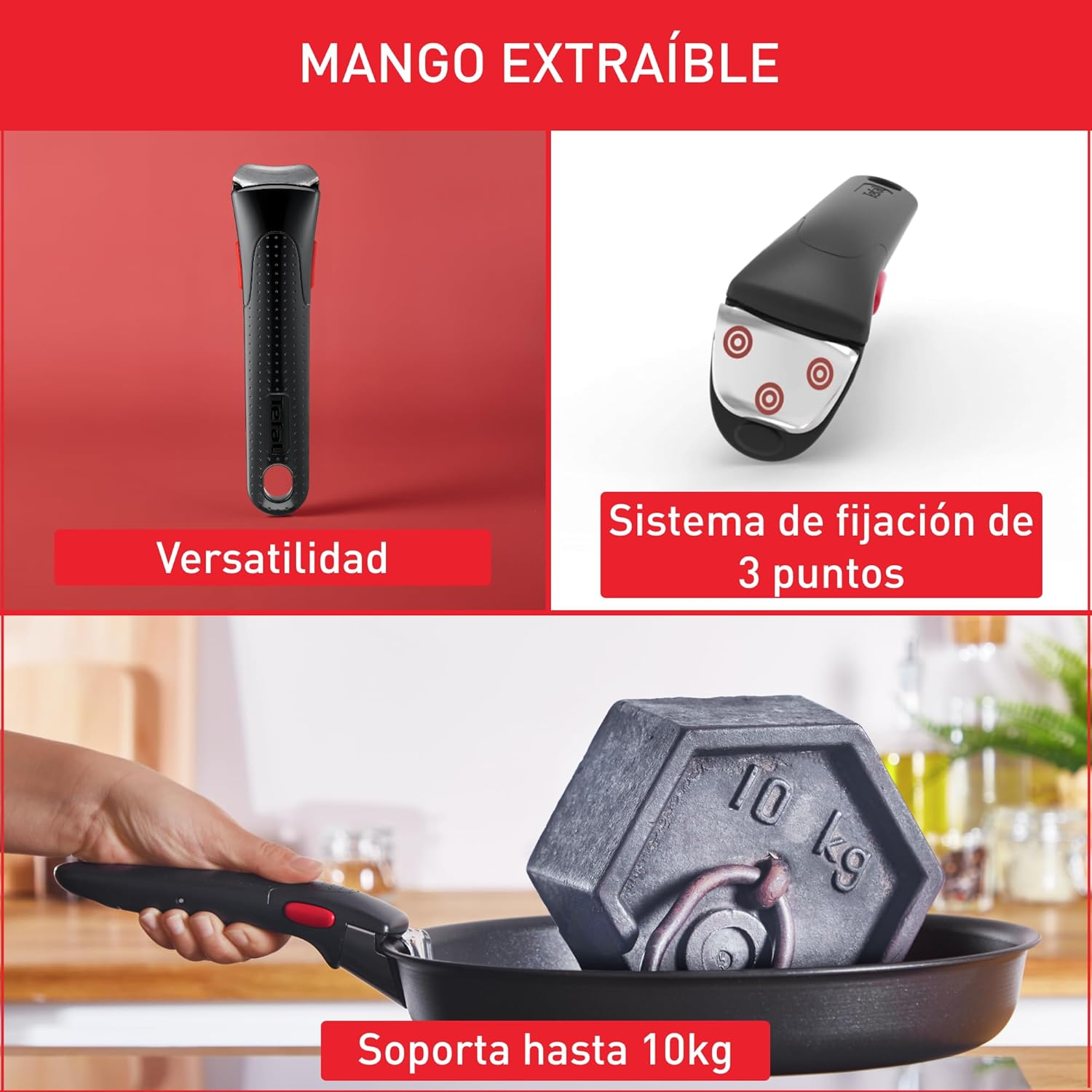 Tefal Ingenio Black Removable Handle Stackable Removable 3 Point Security Lock Expertise L9863302 image number 5