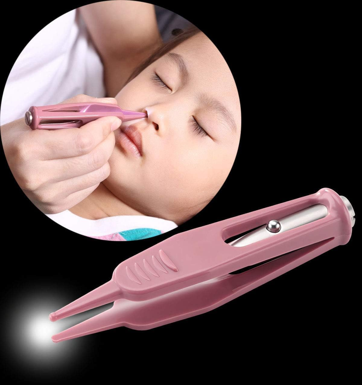 1PCS Infant Nose Cleaning Tweezer with LED Light Round-Head Safe and Effective Clip Care Ear Nose Navel Clean Tool Nipper Plier Pincet Forceps for Relieves Stuffy Nose image number 1