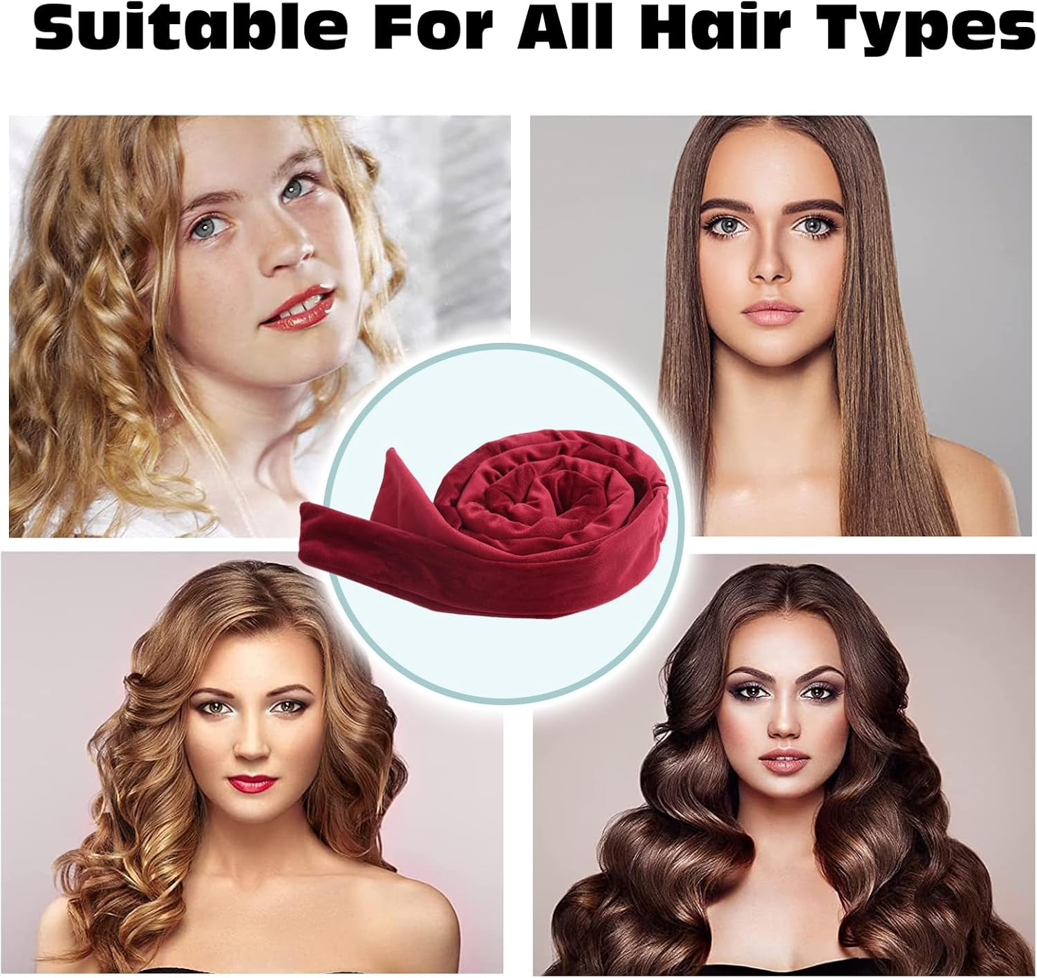 KASESSS Heatless Curlers, Silk Heatless Curlers Headband for Sleeping Overnight, Heatless Curls, Hair Curlers No Heat for All Hair Types, Soft Velour Heatless Hair Curler, Heatless Curler, Red image number 4