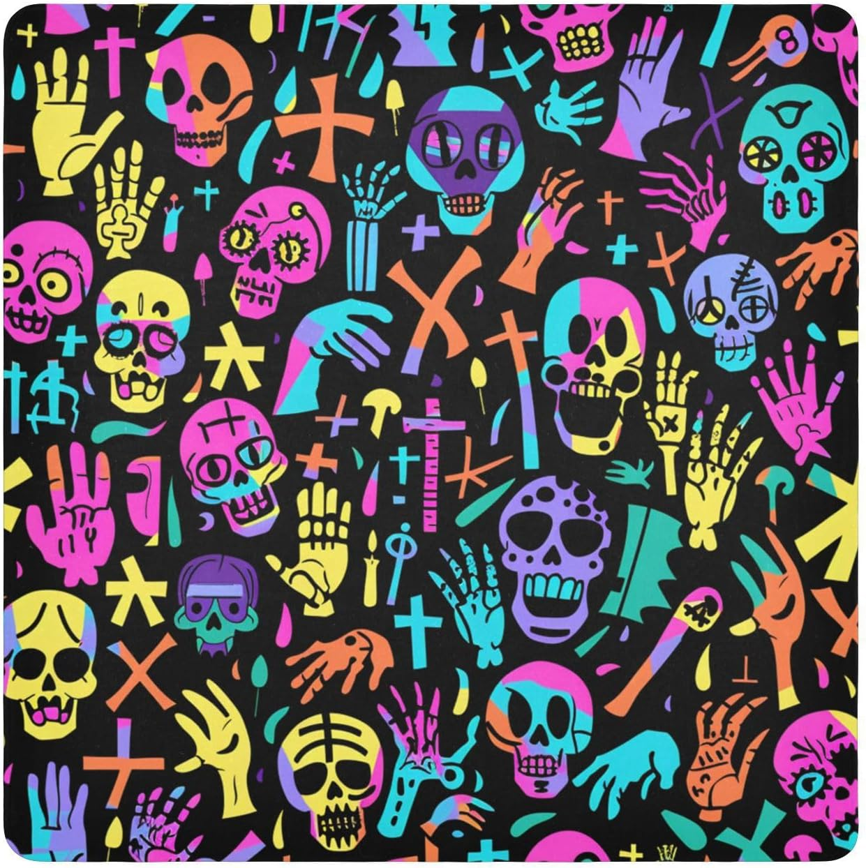 Guoche Magic Self-Adhesive Cosmetic Pouchs Cloth Funny Colorful Skeletons Skulls Doodle Black Organizer Wrap Camera Lens Cloth Wrapper Makeup for Women 21.7 X 21.7, Funny Colorful Skeletons Skulls image number 3
