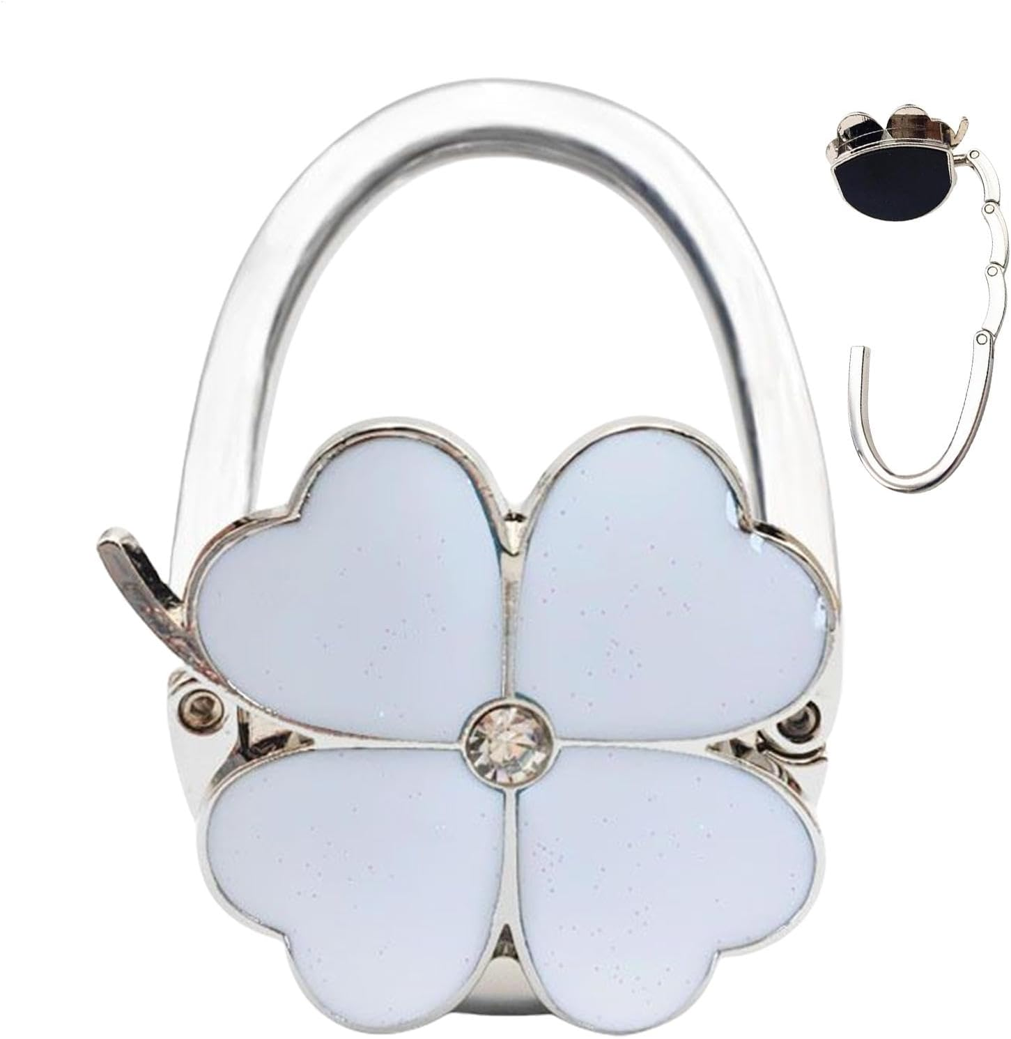 Purse Hook for Table, Folding Wallet Hook | Four Purse Clips Designed in Clover - Pocket Holder, Handbag Organizers, Desk Bag Hanger for Office