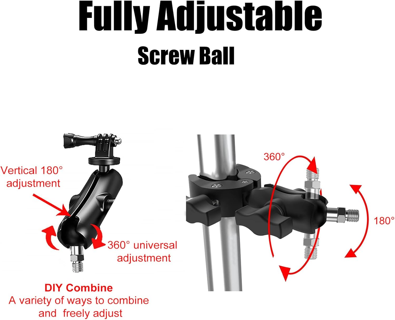 1'' Ball Adapter with M6 X 1.0Mm Threaded Post Ball Mount Compatible with RAM Mounts B Size 1 Inch Portable Screw Ball Head for Bike,Motorcycle,Atv,Rearview Mirror, Black image number 2