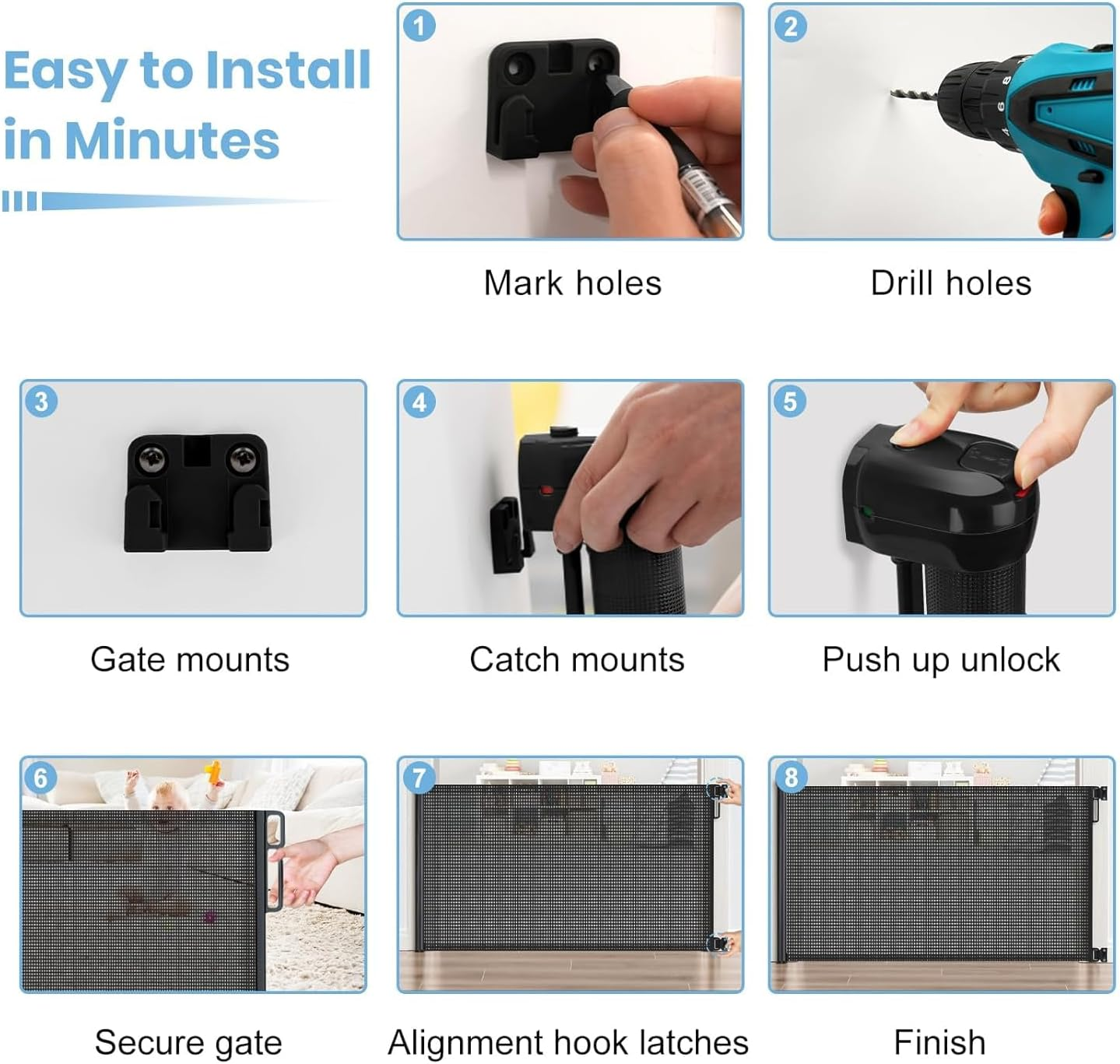 Retractable Baby Gate Retractable Driveway Gate 33" High Extends to 118" Wide Baby Gate Stairs Doorways Indoor Retractables Gates Outdoor Extra Wide for Enhanced Safety Mesh Gates(86Cmx300Cm, Black) image number 2
