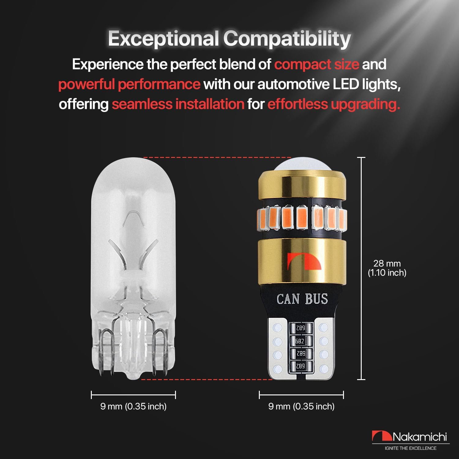 Nakamichi T10 LED Light Bulb 168 2825 194 W5W Wedge 18+1 SMD 3014 Chipsets LED Replacement Bulbs Error Free for Car Interior Dome Map Door License Courtesy Dash Lights (Xenon White, 19 Leds)