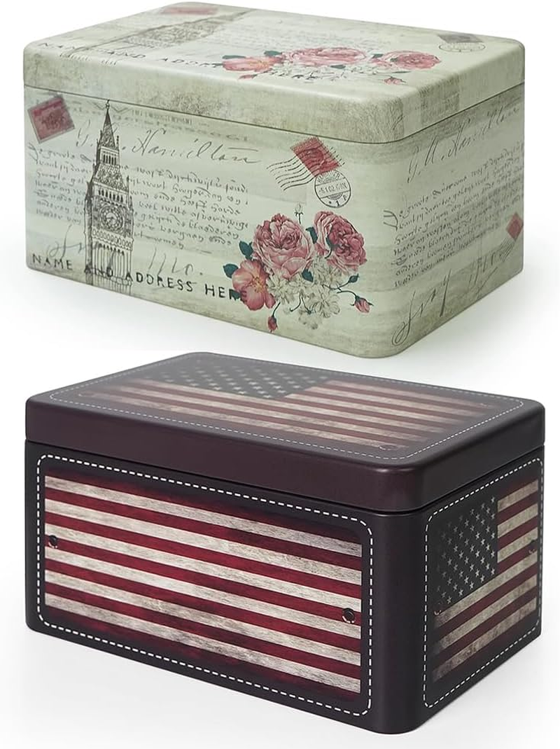 Dreamseden 2-Pack Small Storage Tin Box - Vintage US Flag, Green Sketching Metal Box Set - Decorative Mini Treasure Containers for Candy, Jewelry, Keepsakes - Home Decoration Gift Collection image number 6