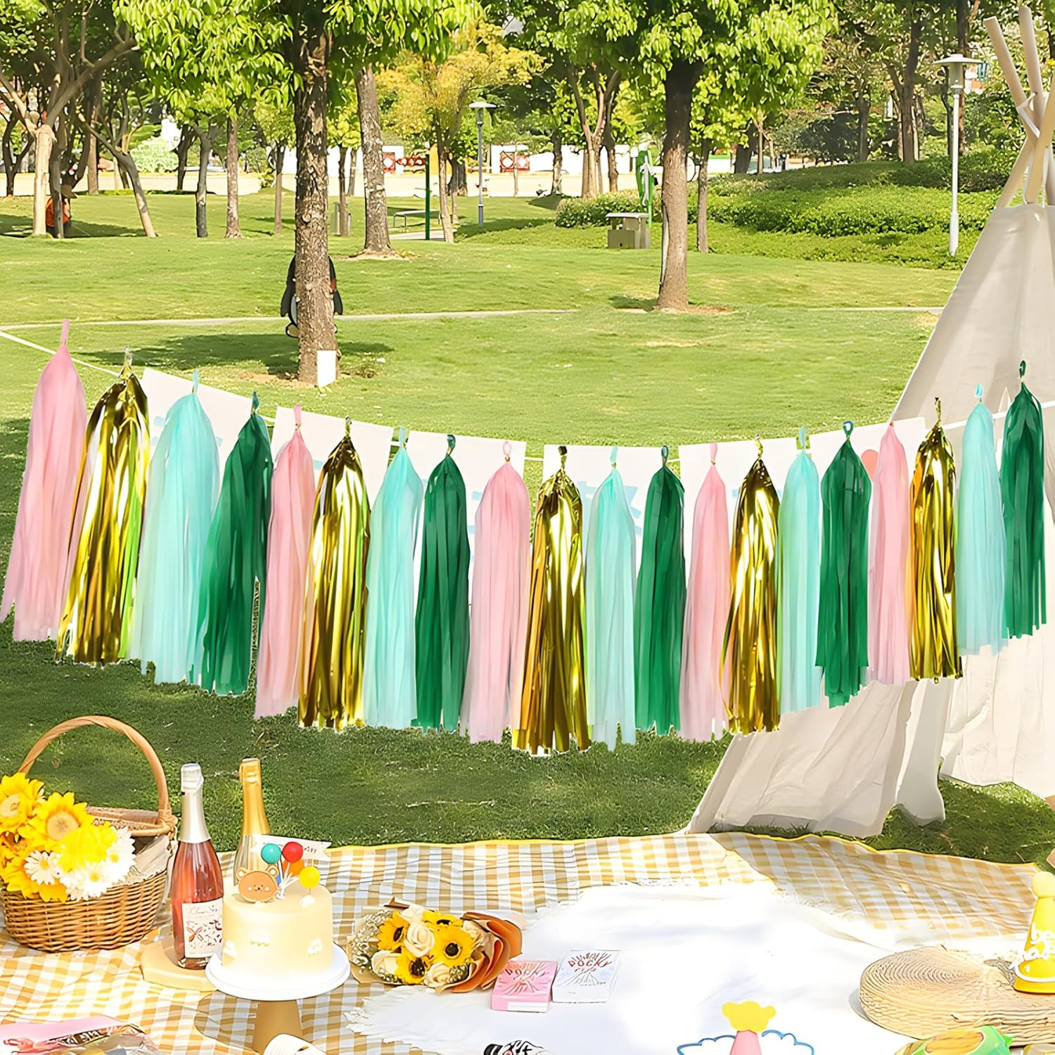 Fkereg 20 Pieces Tissue Paper Tassel Garland, Birthday Tassel Garland Party Decor, Metallic Fringe Balloon Tassel Banner Tails for Classroom Baby Shower Gender Reveal Hanging Decoration, A image number 3