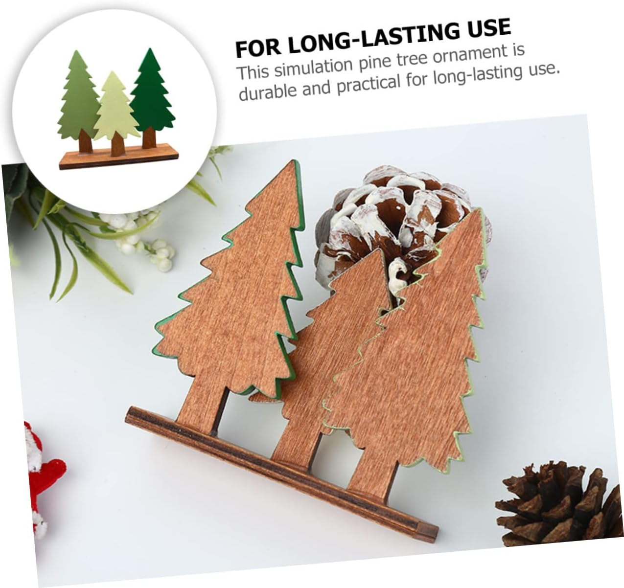 1Pc Chic Wooden Pine Tree Desktop Decor Adorable Simulation Pine Tree Adornment for Christmas Holiday Decorations for Home Office and Party Use