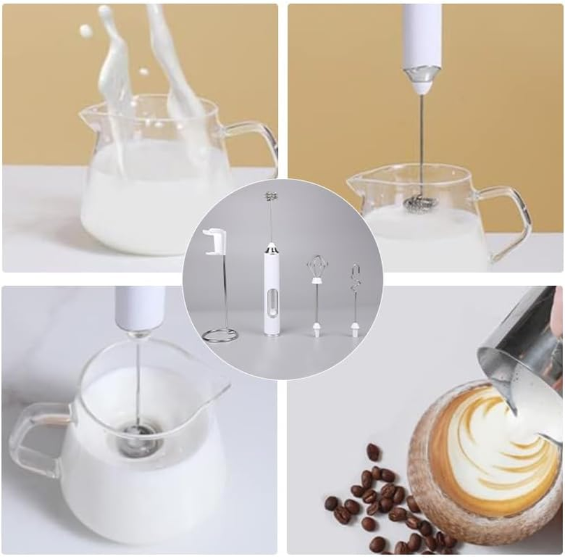 Milk Frother, Rechargeable Handheld Coffee Frother, 3 Gear Adjustable USB Rechargeable Drink Mixer and Blender with 2 Stainless Steel Whisks for Coffee Matcha Latte Cappuccino Hot Chocolate (White) image number 5