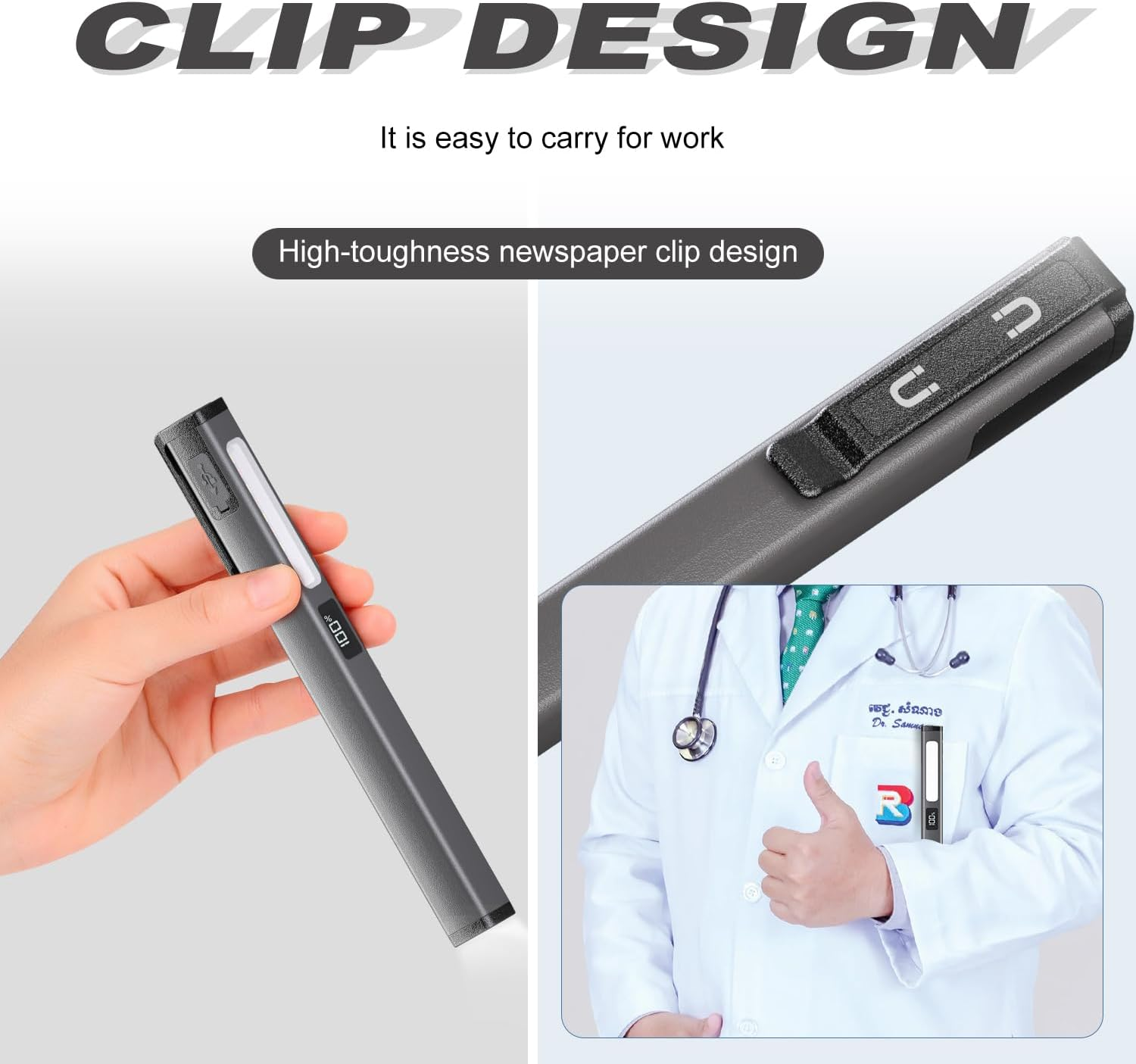 Calenxy Pack of 2 LED Pen Lamp with Magnet, COB Work Light, Rechargeable, 6 Modes, Portable Inspection Lights with Magnetic Clip for Emergencies, Repairs and Outdoor Lighting image number 2