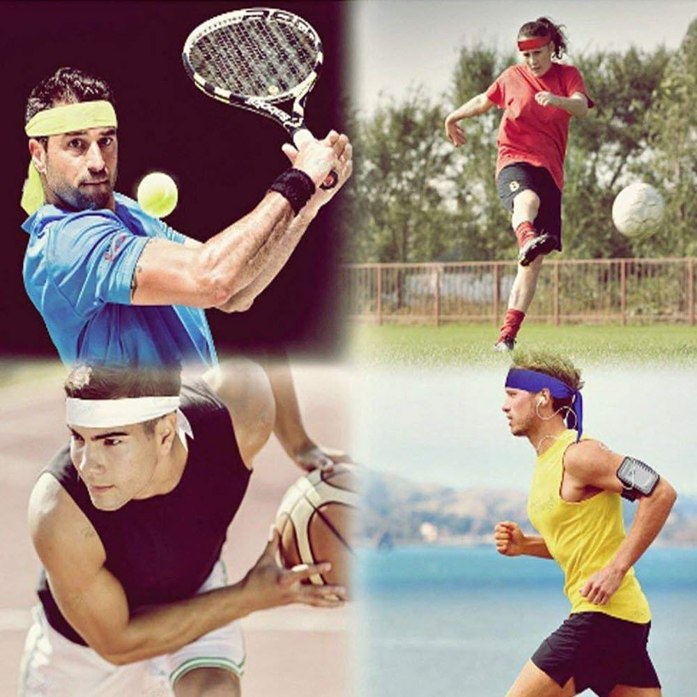 Quickly Dry Moisture Wicking Sweat Head Tie Headband Women Men Sports Stretchy Sweatband Head Wrap Scarf Bandana for Tennis Running Workout Yoga Gym Cycling Fitness (Blue) - Blue image number 4