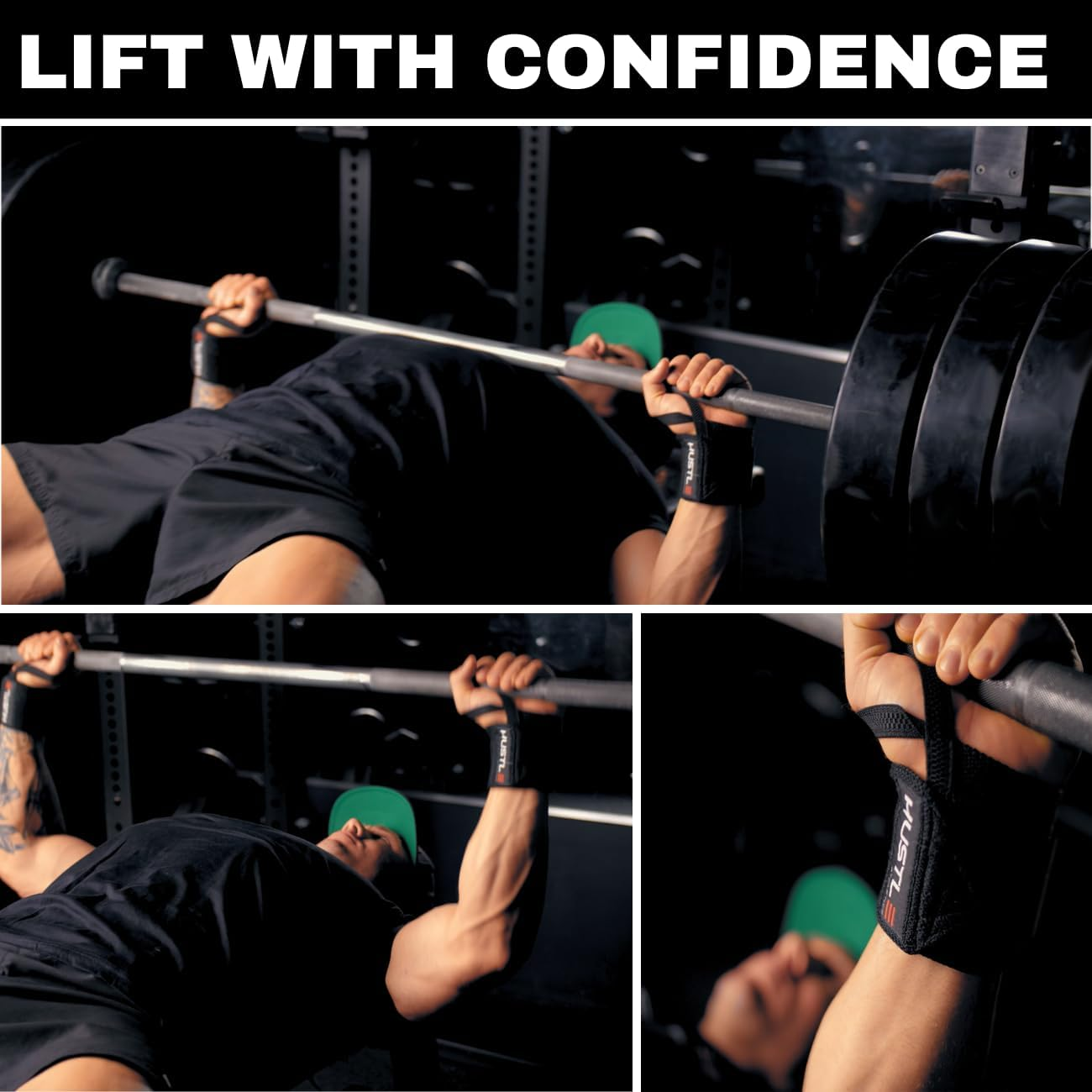 Hustle Athletics Wrist Wraps - Extra Support Weightlifting & Crossfit - Brace Your Wrists to Push Heavier, Avoid Injury & Improve Your Bench Press Instantly Men & Women image number 2