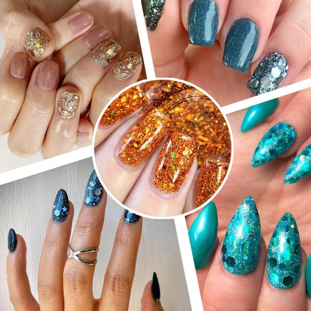 Ovaletta 12 Colours Glitter Powder for Crafts, Face, Nails, Body, Slime, Nails, Birthday Party - 12 Grams (0.066 Kg) - Hexagonal - Assorted Rainbow Colours (Red, Pink, Blue, Green, Gold, Purple)