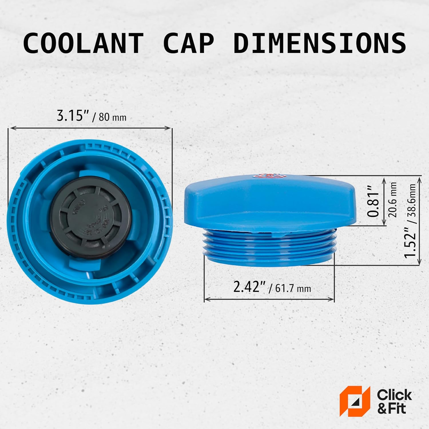 Click&Fit Blue Coolant Overflow Reservoir Cap Compatible with Audi 2000-2012, VW 1999-2012 Engine Antifreeze Expansion Tank Lid 1J0121321B, 3B0121321, Thread Dia 2.42In (61.8 Mm) image number 5