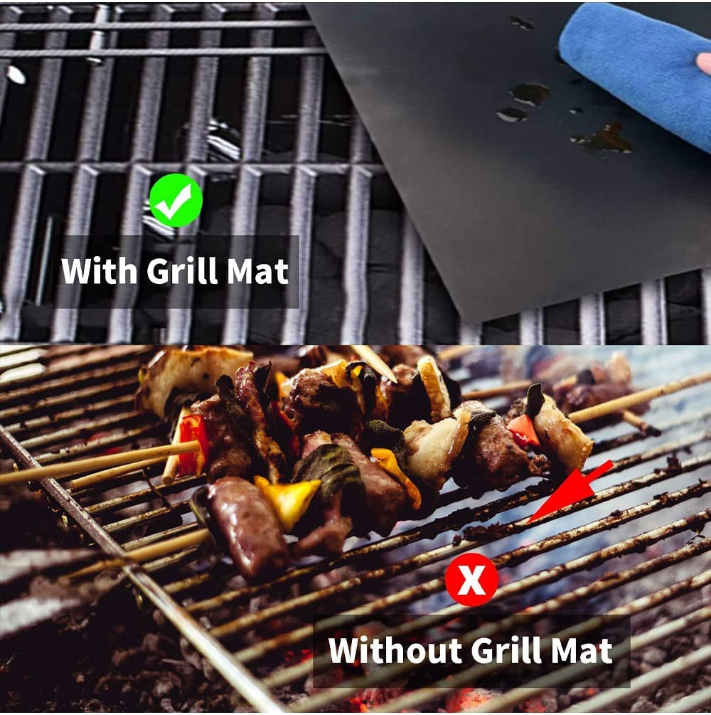 BBQ Grill Mat, 8 Pack(6 Solid Mats * 2 Mesh Mats) Non-Stick BBQ Baking Mats Reusable for Charcoal, Gas or Electric Grill - Easy to Clean, Heat Resistant Barbecue Sheets image number 2