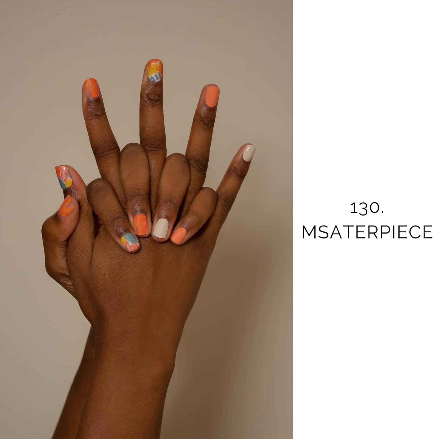 NAILOG Semi Cured Gel Nail Strips (20 Extra Long Nail Stickers) | Glossy & Long Lasting Soft Gel Finish Nail Wrap| Orange & White | Masterpiece image number 2