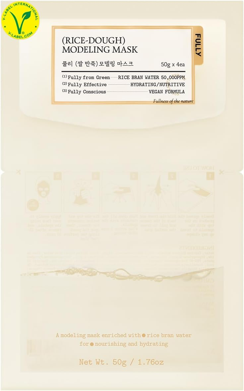 FULLY Rice Dough Facial Modeling Mask, Instant Hydration Boost, Radiance Boost, Skin Moisture Barrier, Nourishing, Vegan Hyaluronic Acid, Rice Bran Water, Aloe Extract 50G X 4Ea image number 1