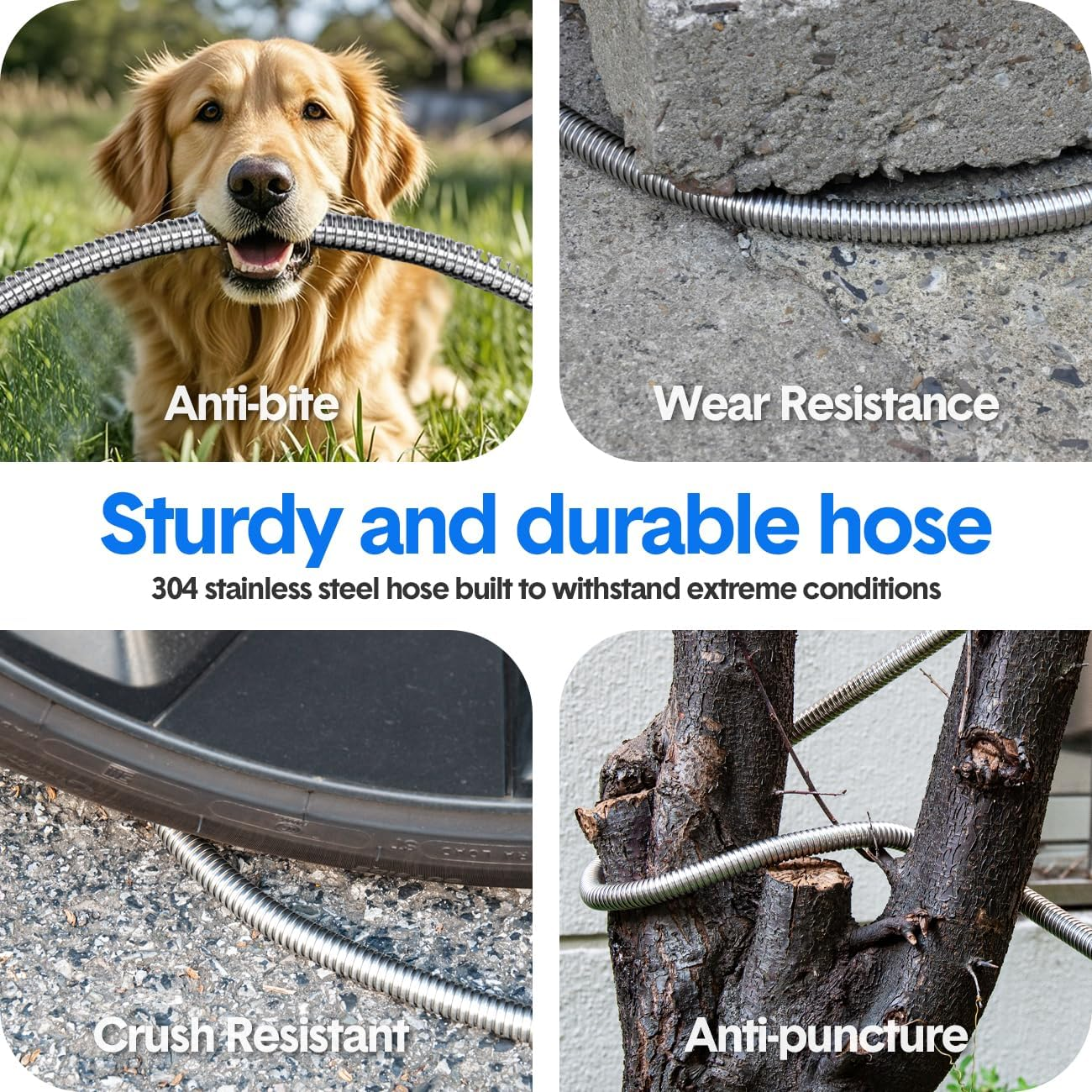 100FT（30M） Stainless Steel Garden Hose - Heavy Duty No-Kink Metal Water Hose with 7-Function Nozzle, Lightweight & Flexible for Yard/Lawn/Rv, Corrosion-Resistant Outdoor Hose image number 5