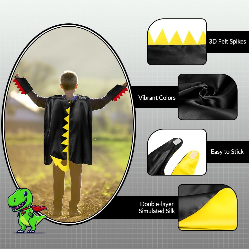 AUTOWT Dinosaur Capes Costume for Kids, 4 Pack Dragon Toddlers Boys Girls Dress up Costumes Clothes with Masks Paws Dino Role Play Birthday Party Favors - Black image number 3