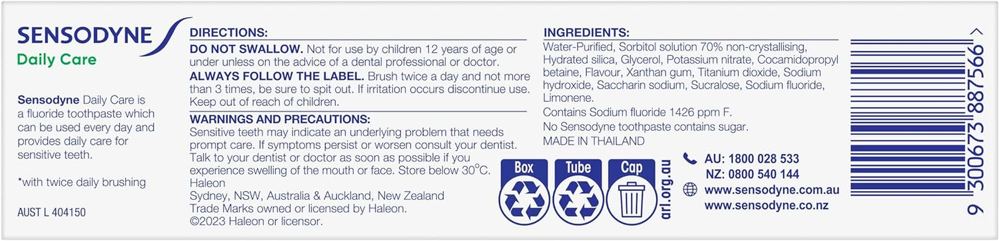 Sensodyne Toothpaste, Daily Care, 100G (Pack of 3) image number 1