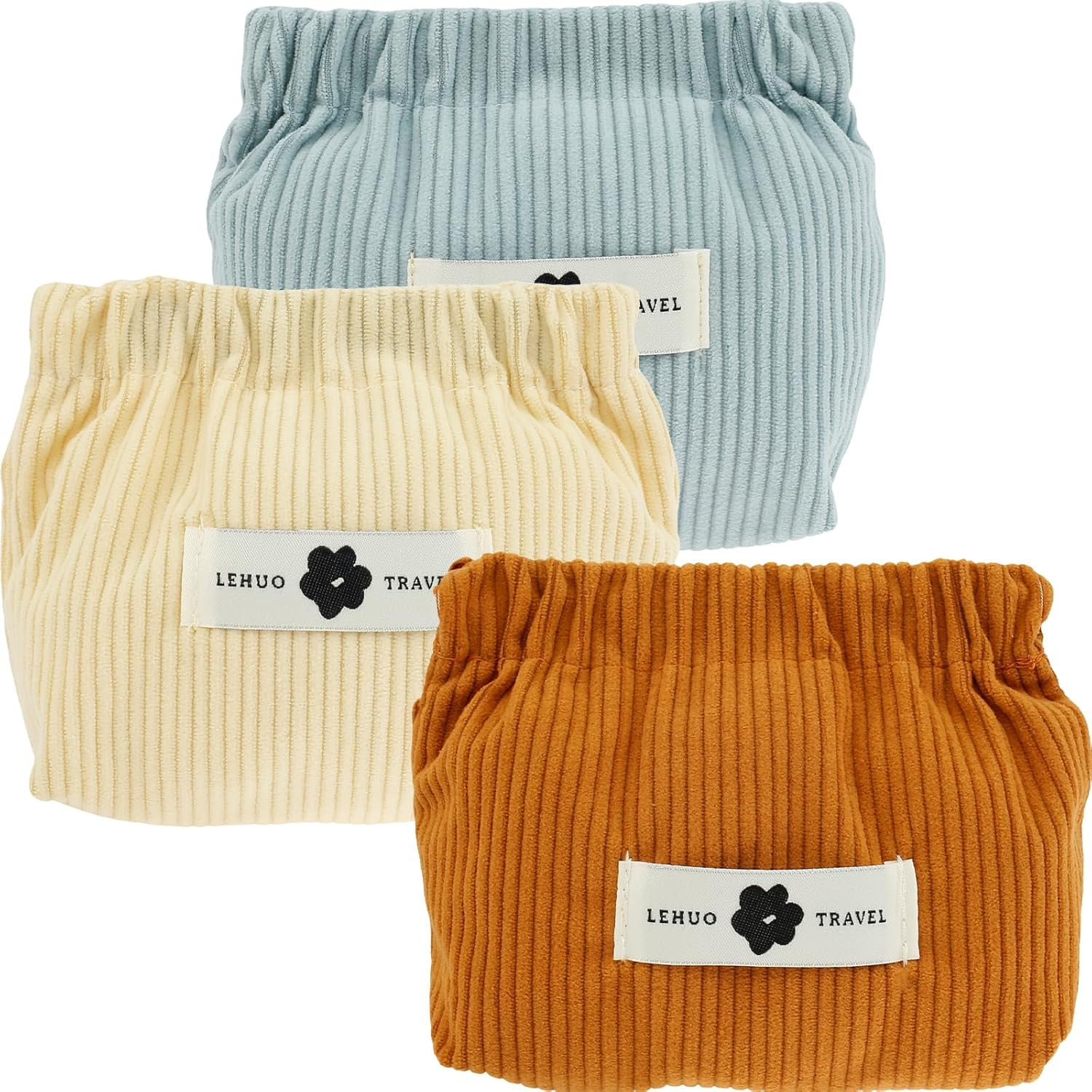 3Pcs Corduroy Elastic Storage Bag, Corduroy Elastic Hair Tie Organizer, Portable Lipstick Storage Bag, Small Cosmetics Organizer Pouches, Travel Makeup Bag Hair Accessory Organizer for Women Girls (B)