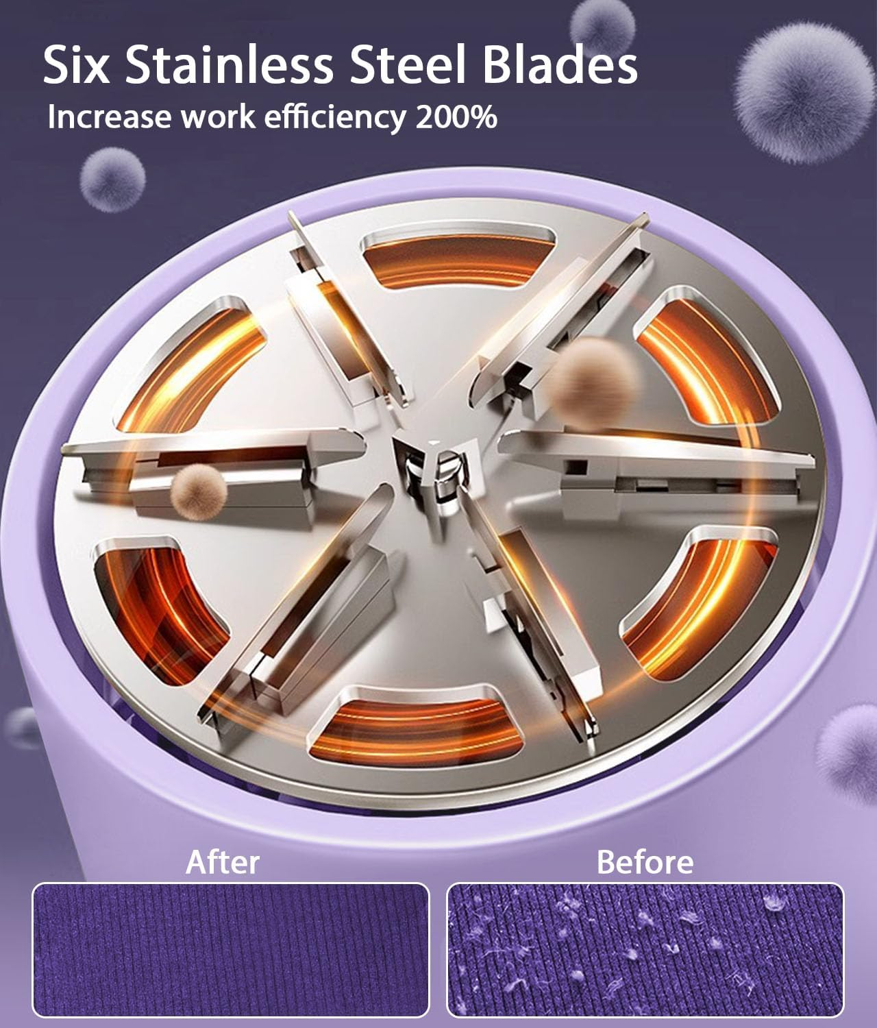 Portable Fabric Shaver with LED Display, Rechargeable Lint Remover for Clothes-Efficient 3-Speed Sweater Shaver with 6-Leaf Blades,Fast Charging Lint Shaver (Purple) image number 2