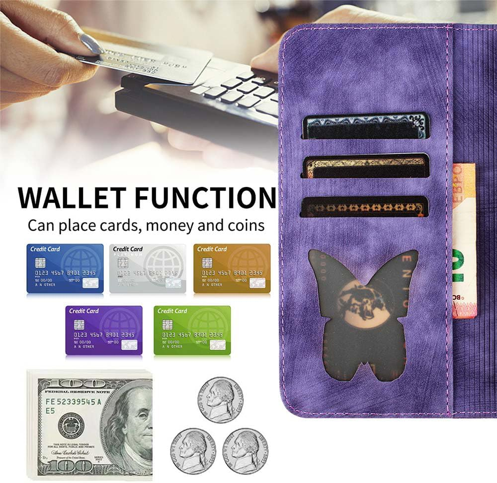 LSPCASA Mobile Phone Case for Iphone 17 Pro Max 6.9 Inch Premium PU Leather for Iphone 17 Pro Max Case with Card Slots Stand Function Protective Case Foldable Flip Wallet Phone Case Butterfly Cat image number 5