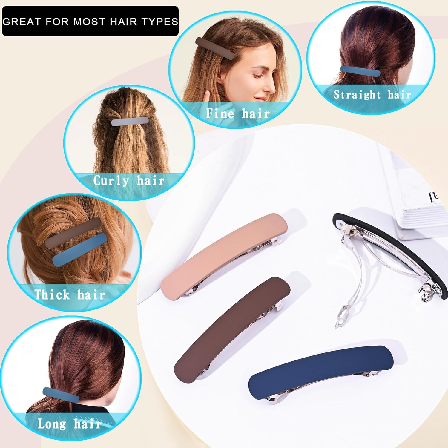 FSMILING Pack of 4 Hair Clips Women'S Thin Hair Medium Patent Clip French Automatic Hair Clip for Fine Thick Hair, Hair Barrettes Women image number 4